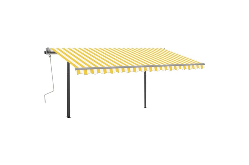 Automatisk uttrekkbar markise med stolper 4x3 m gul og hvit - Balkongmarkise - Markiser - Terrassemarkise