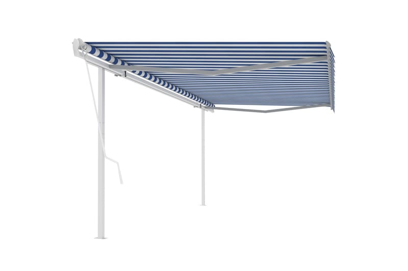 Automatisk uttrekkbar markise med stolper 5x3 m blå og hvit - Blå - Balkongmarkise - Markiser - Terrassemarkise