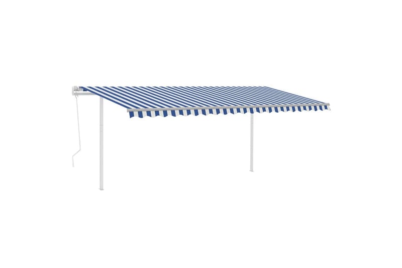 Automatisk uttrekkbar markise med stolper 5x3 m blå og hvit - Blå - Balkongmarkise - Markiser - Terrassemarkise