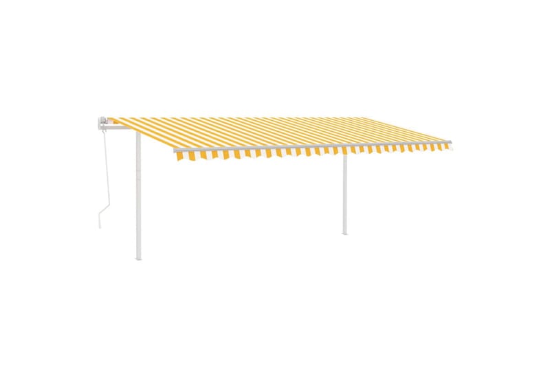 Automatisk uttrekkbar markise med stolper 5x3 m gul og hvit - Gul - Balkongmarkise - Markiser - Terrassemarkise