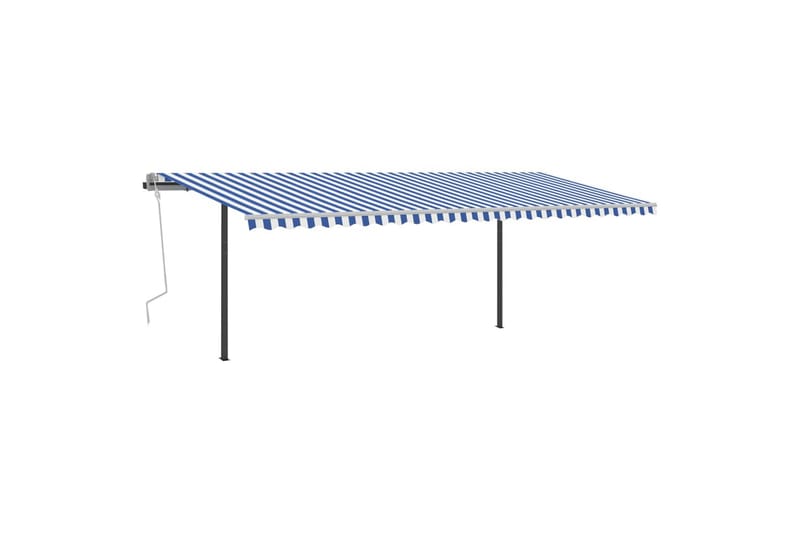 Automatisk uttrekkbar markise med stolper 6x3 m blå og hvit - Balkongmarkise - Markiser - Terrassemarkise