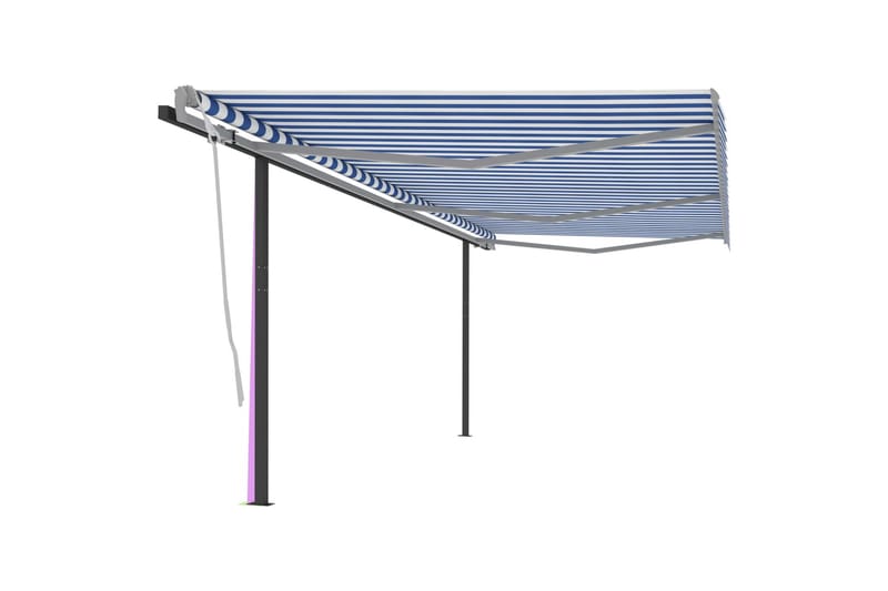 Automatisk uttrekkbar markise med stolper 6x3 m blå og hvit - Balkongmarkise - Markiser - Terrassemarkise