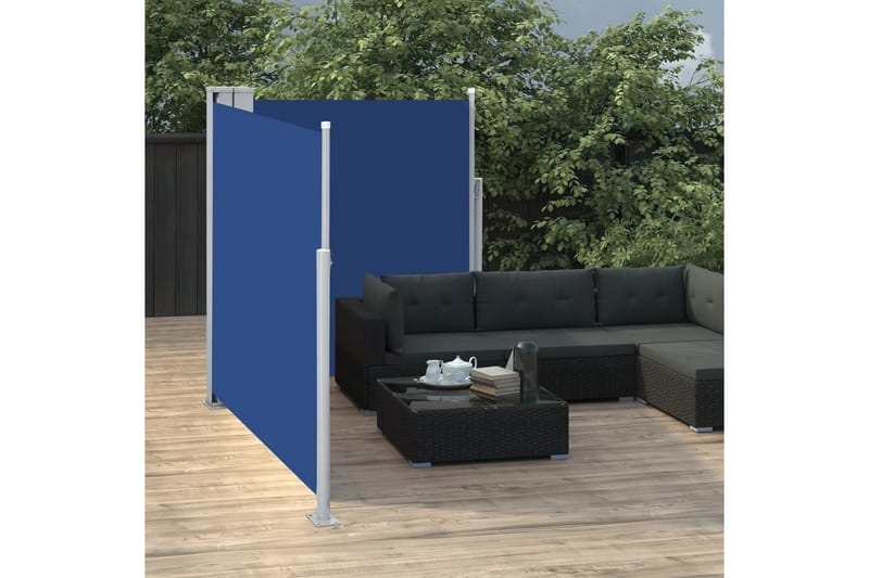 beBasic Uttrekkbar sidemarkise blå 160x600 cm - BlÃ¥ - Hagemøbler - Solbeskyttelse - Markiser - Balkongmarkise