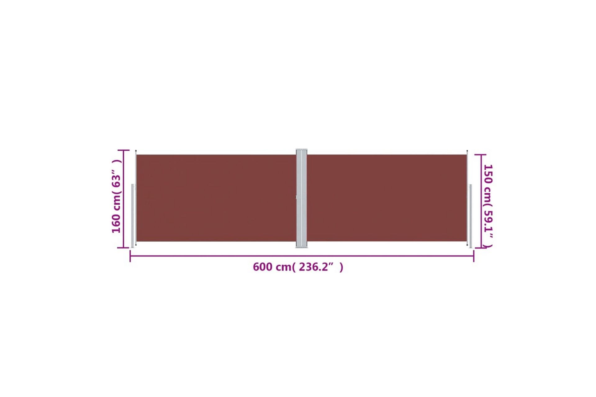 beBasic Uttrekkbar sidemarkise brun 160x600 cm - Hagemøbler - Solbeskyttelse - Markiser - Balkongmarkise