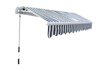 Foldbar markise manuell 300 cm blå/hvit - Hagemøbler - Solbeskyttelse - Markiser - Balkongmarkise