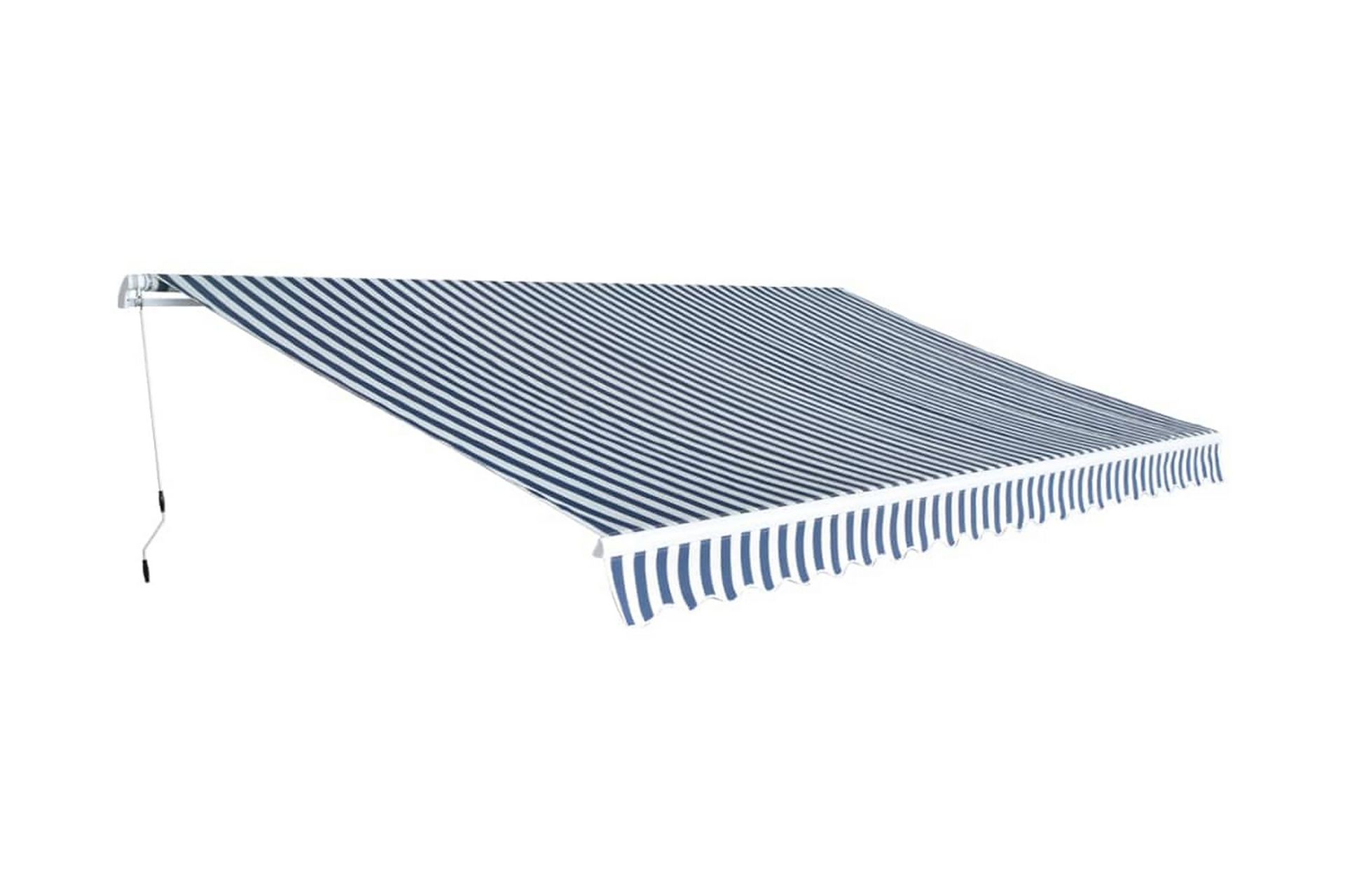Foldbar markise manuell 500 cm blå/hvit - Hagemøbler - Solbeskyttelse - Markiser - Balkongmarkise