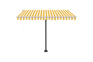 Frittstående automatisk markise 300x250 cm gul og hvit - Gul - Hagemøbler - Solbeskyttelse - Markiser - Balkongmarkise