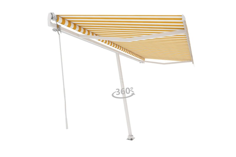Frittstående automatisk markise 500x300cm gul og hvit - Gul - Hagemøbler - Solbeskyttelse - Markiser - Balkongmarkise