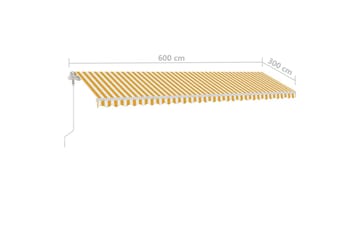 Frittstående automatisk markise 600x300 cm gul og hvit - Gul - Hagemøbler - Solbeskyttelse - Markiser - Balkongmarkise