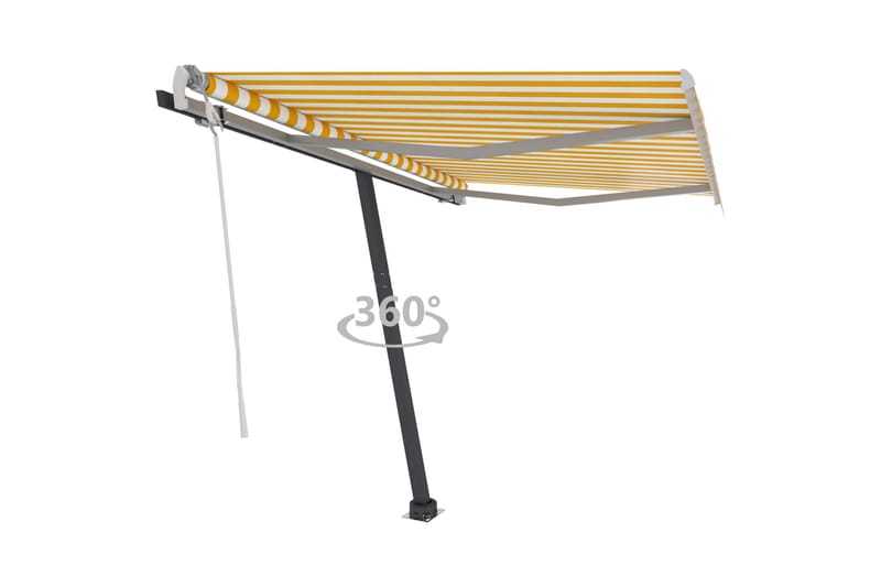 Frittstående manuell uttrekkbar markise 300x250 cm gul/hvit - Gul - Hagemøbler - Solbeskyttelse - Markiser - Balkongmarkise