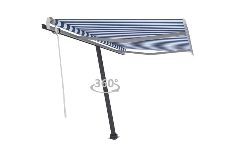 Frittstående manuell uttrekkbar markise 350x250 cm blå/hvit - Blå - Hagemøbler - Solbeskyttelse - Markiser - Balkongmarkise