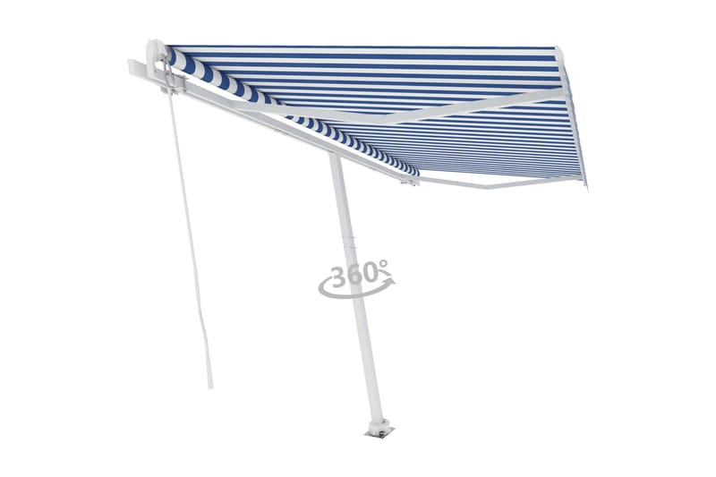 Frittstående manuell uttrekkbar markise 400x300 cm blå/hvit - Blå - Balkongmarkise - Markiser - Terrassemarkise