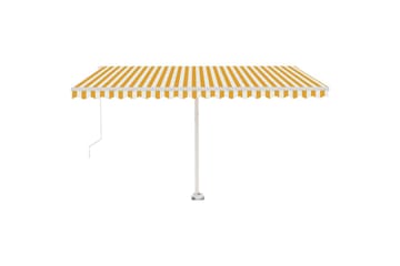 Frittstående manuell uttrekkbar markise 400x350 cm gul/hvit - Gul - Hagemøbler - Solbeskyttelse - Markiser - Balkongmarkise