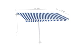 Frittstående manuell uttrekkbar markise 450x350 cm blå/hvit - Blå - Hagemøbler - Solbeskyttelse - Markiser - Balkongmarkise