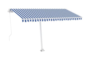 Frittstående manuell uttrekkbar markise 450x350 cm blå/hvit - Blå - Hagemøbler - Solbeskyttelse - Markiser - Balkongmarkise