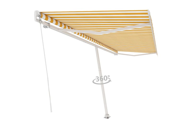 Frittstående manuell uttrekkbar markise 500x350 cm gul/hvit - Gul - Hagemøbler - Solbeskyttelse - Markiser - Balkongmarkise