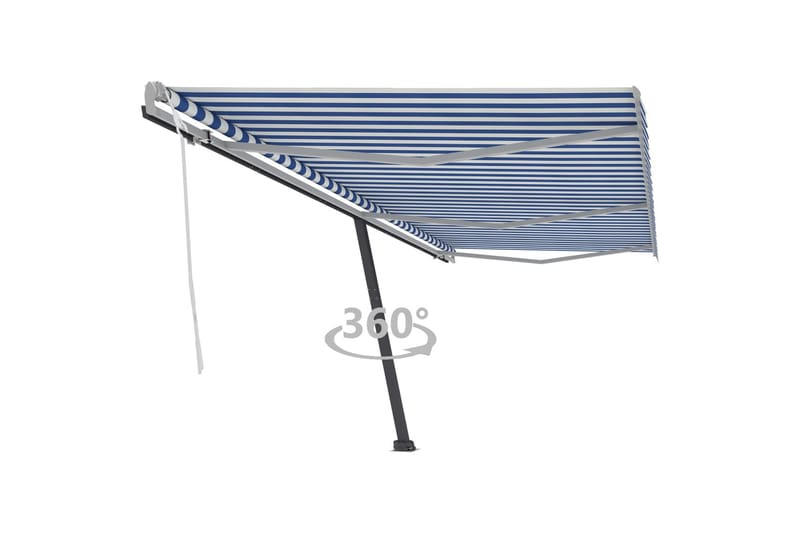 Frittstående manuell uttrekkbar markise 600x350 cm blå/hvit - Blå - Balkongmarkise - Markiser - Terrassemarkise
