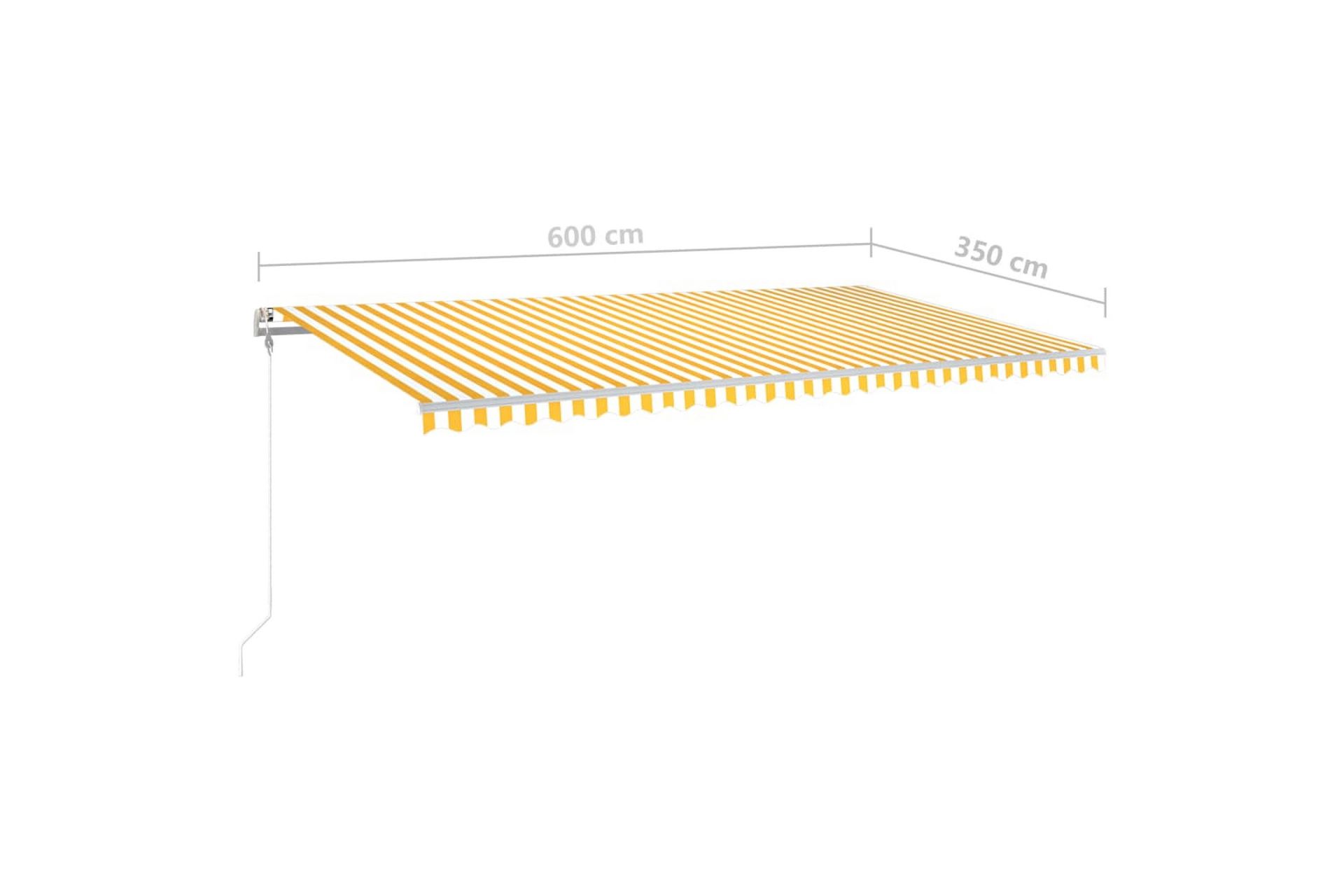 Frittstående manuell uttrekkbar markise 600x350 cm gul/hvit - Gul - Hagemøbler - Solbeskyttelse - Markiser - Balkongmarkise