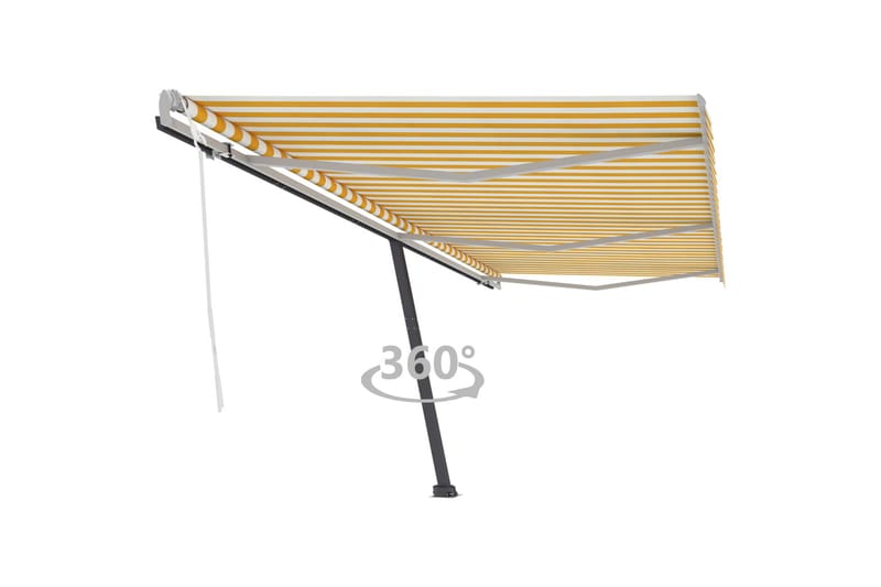 Frittstående manuell uttrekkbar markise 600x350 cm gul/hvit - Gul - Hagemøbler - Solbeskyttelse - Markiser - Balkongmarkise