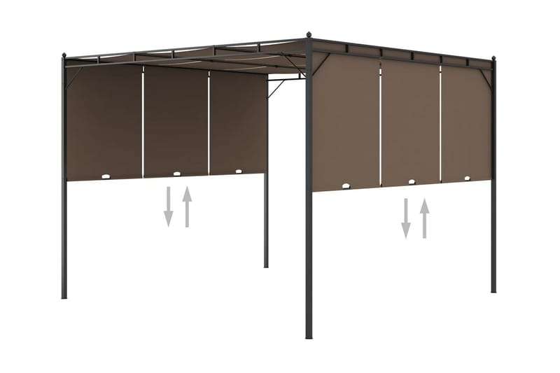 Hagepaviljong med sidegardin 3x3x2,25 m gråbrun - Taupe - Hagemøbler - Solbeskyttelse - Markiser - Balkongmarkise