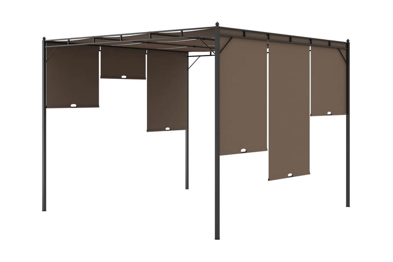 Hagepaviljong med sidegardin 3x3x2,25 m gråbrun - Taupe - Hagemøbler - Solbeskyttelse - Markiser - Balkongmarkise