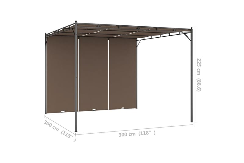 Hagepaviljong med sidegardin 3x3x2,25 m gråbrun - Taupe - Hagemøbler - Solbeskyttelse - Markiser - Balkongmarkise