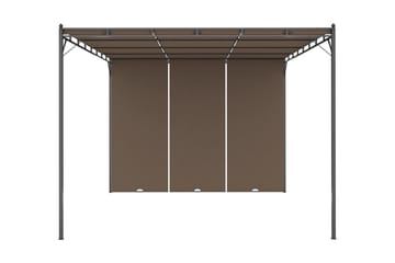 Hagepaviljong med sidegardin 4x3x2,25 m gråbrun - Taupe - Hagemøbler - Solbeskyttelse - Markiser - Balkongmarkise