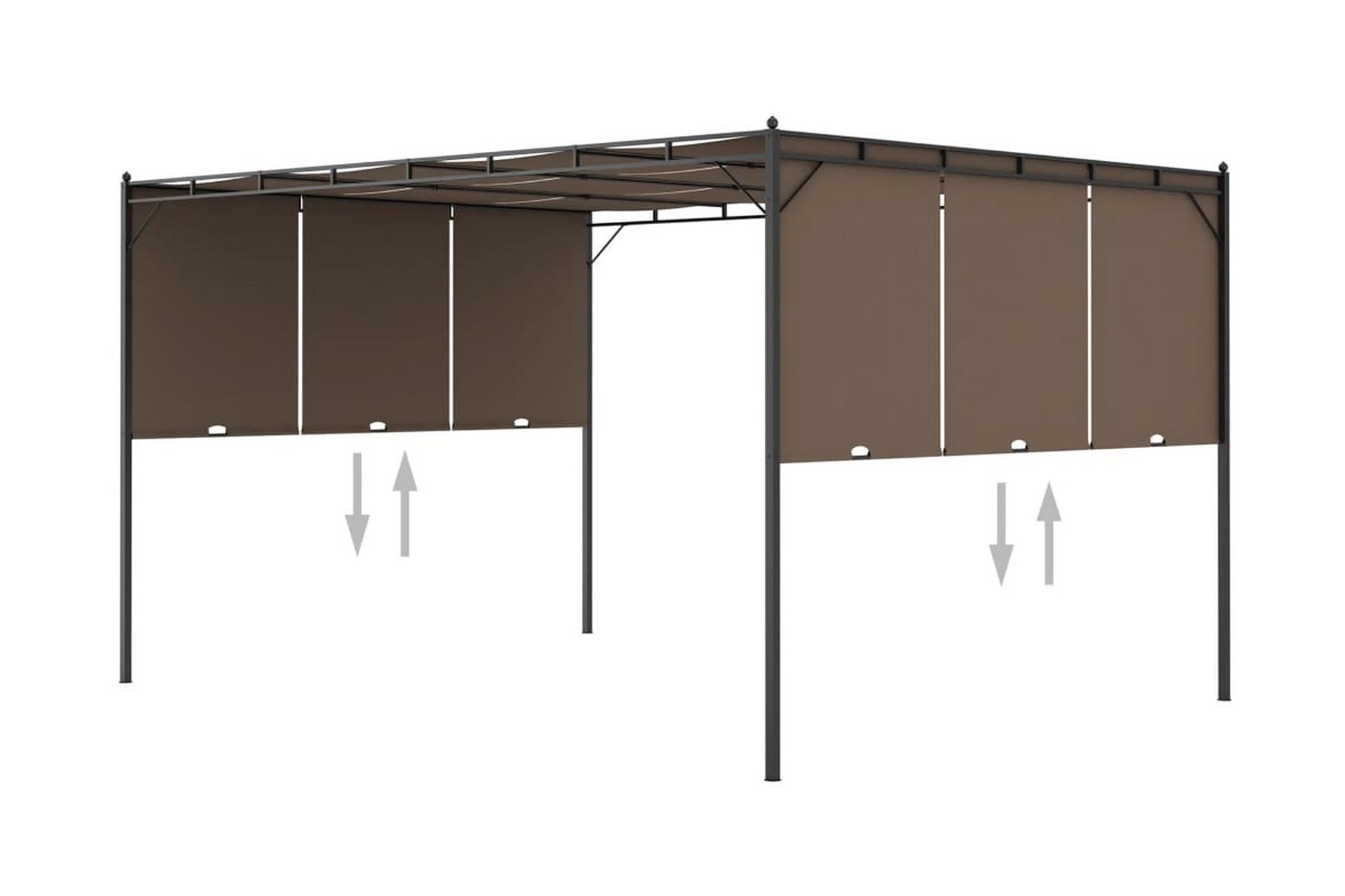 Hagepaviljong med sidegardin 4x3x2,25 m gråbrun - Taupe - Hagemøbler - Solbeskyttelse - Markiser - Balkongmarkise