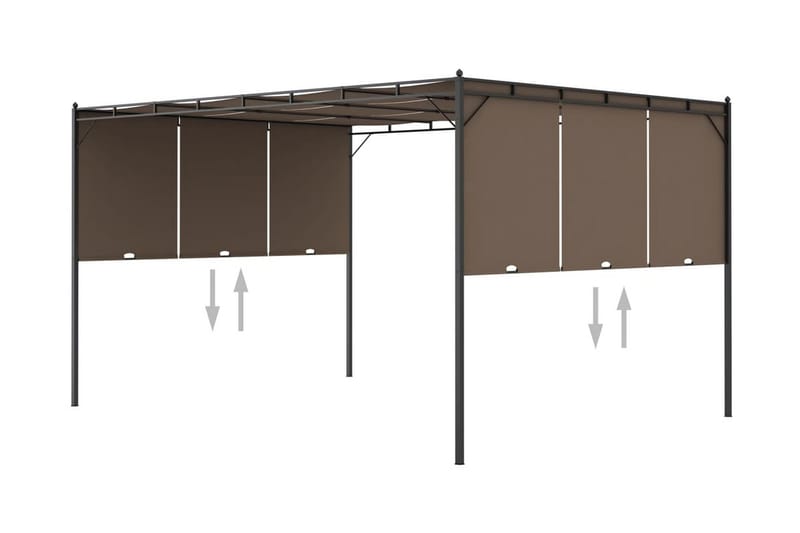 Hagepaviljong med sidegardin 4x3x2,25 m gråbrun - Taupe - Hagemøbler - Solbeskyttelse - Markiser - Balkongmarkise