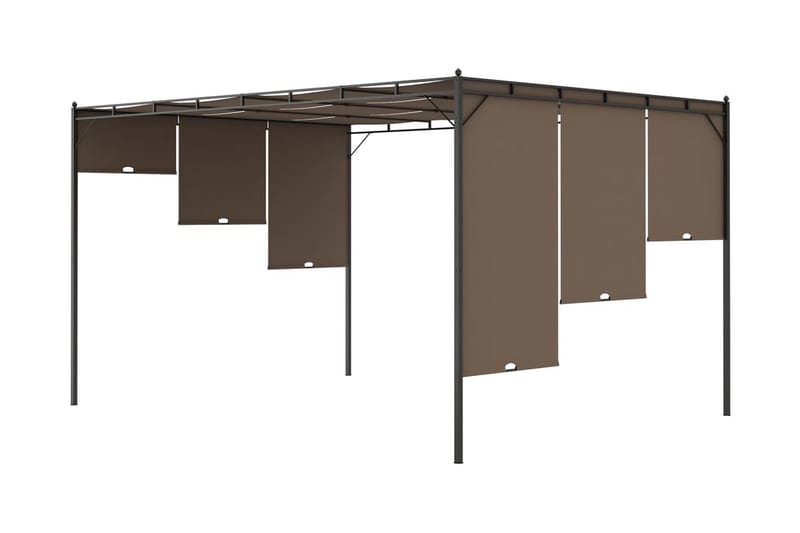 Hagepaviljong med sidegardin 4x3x2,25 m gråbrun - Taupe - Hagemøbler - Solbeskyttelse - Markiser - Balkongmarkise
