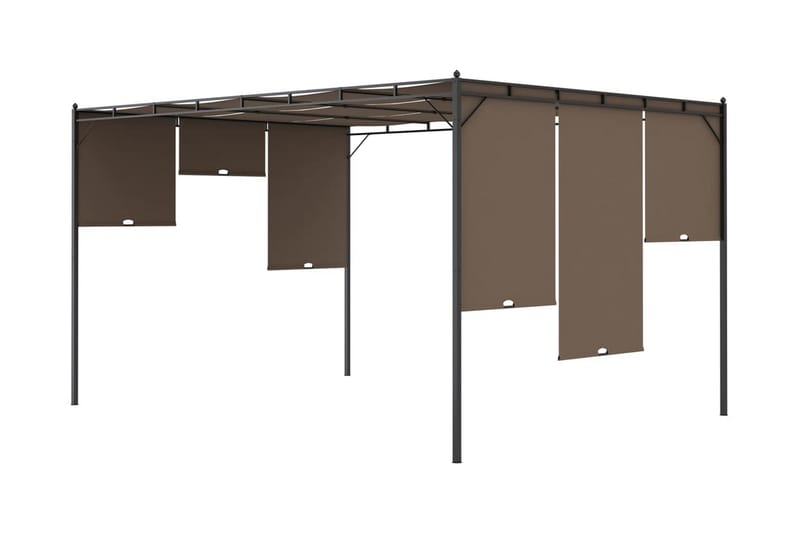 Hagepaviljong med sidegardin 4x3x2,25 m gråbrun - Taupe - Hagemøbler - Solbeskyttelse - Markiser - Balkongmarkise
