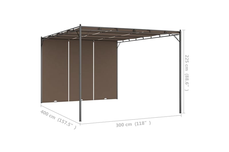 Hagepaviljong med sidegardin 4x3x2,25 m gråbrun - Taupe - Hagemøbler - Solbeskyttelse - Markiser - Balkongmarkise