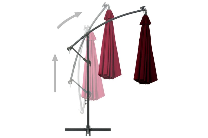 Hengeparasoll med LED-lys og stålstang vinrød - Rød - Balkongmarkise - Markiser - Terrassemarkise