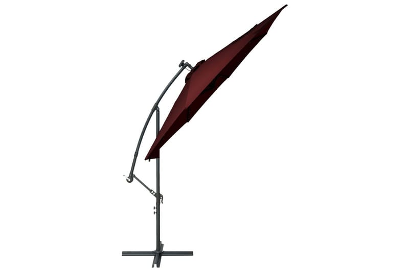 Hengeparasoll med LED-lys og stålstang vinrød - Rød - Balkongmarkise - Markiser - Terrassemarkise