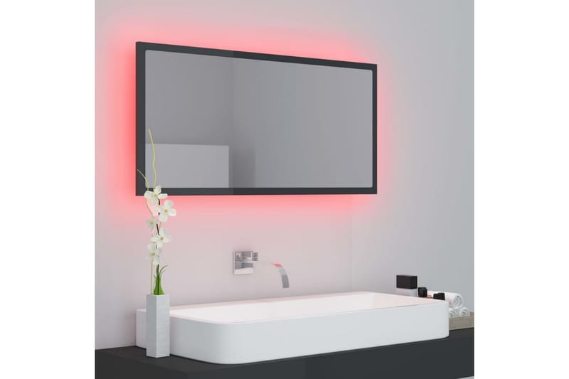 LED Baderomsspeil 90x8,5x37 cm sponplate høyglans grå - Svart - Balkongmarkise - Markiser - Terrassemarkise