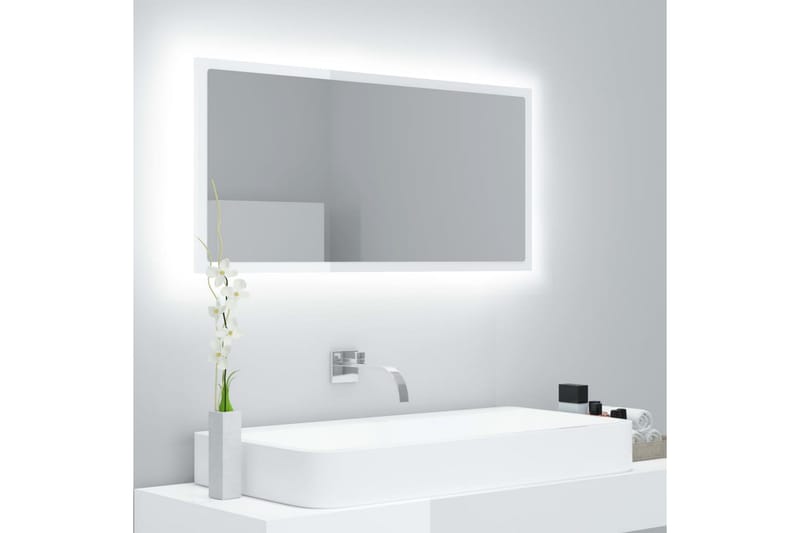 LED Baderomsspeil 90x8,5x37 cm sponplate høyglans hvit - Beige - Hagemøbler - Solbeskyttelse - Markiser - Balkongmarkise