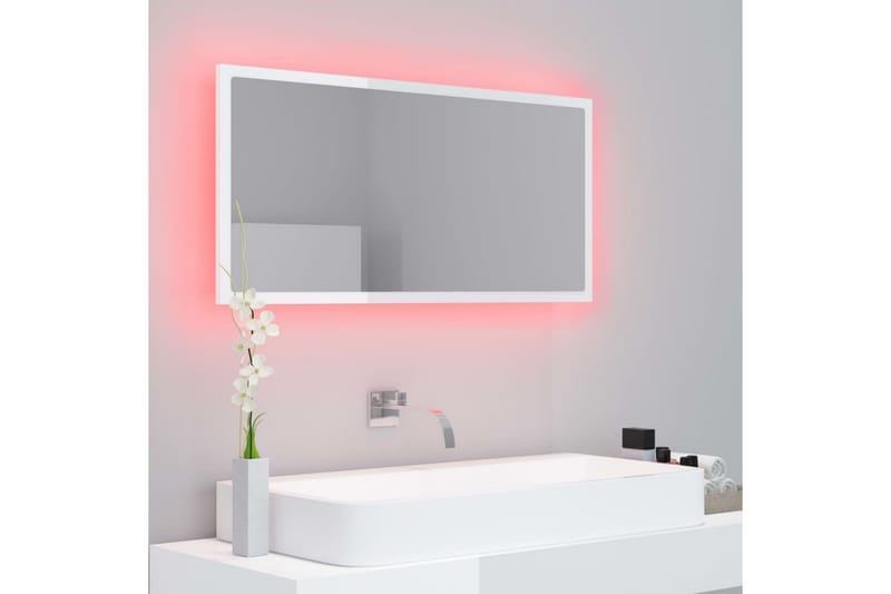 LED Baderomsspeil 90x8,5x37 cm sponplate høyglans hvit - Beige - Hagemøbler - Solbeskyttelse - Markiser - Balkongmarkise