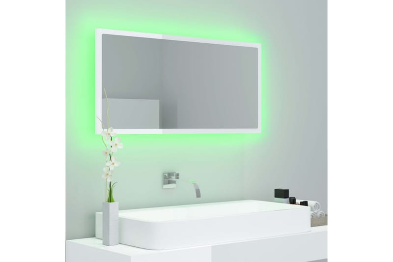 LED Baderomsspeil 90x8,5x37 cm sponplate høyglans hvit - Beige - Hagemøbler - Solbeskyttelse - Markiser - Balkongmarkise