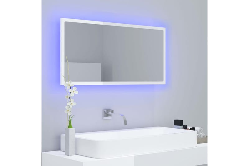 LED Baderomsspeil 90x8,5x37 cm sponplate høyglans hvit - Beige - Hagemøbler - Solbeskyttelse - Markiser - Balkongmarkise