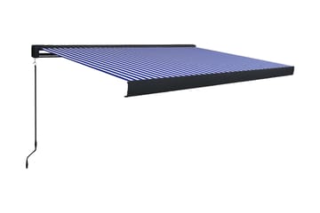 Manuell kassettmarkise 350x250 cm blå og hvit - Blå - Hagemøbler - Solbeskyttelse - Markiser - Balkongmarkise