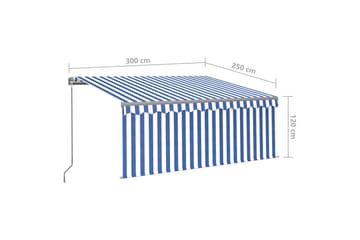 Manuell markise med rullegardin og LED 3x2,5 m blå og hvit - Blå - Hagemøbler - Solbeskyttelse - Markiser - Vindusmarkise