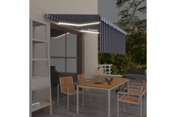 Manuell markise med rullegardin og LED 3x2,5 m blå og hvit - Blå - Hagemøbler - Solbeskyttelse - Markiser - Vindusmarkise