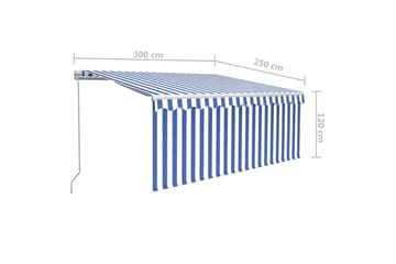 Manuell markise med rullegardin og LED 3x2,5 m blå og hvit - Blå - Hagemøbler - Solbeskyttelse - Markiser - Vindusmarkise