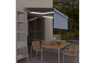 Manuell markise med rullegardin og LED 3x2,5 m blå og hvit - Blå - Hagemøbler - Solbeskyttelse - Markiser - Vindusmarkise