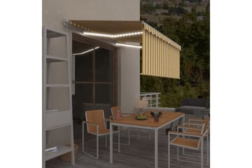 Manuell markise med rullegardin og LED 3x2,5 m gul og hvit - Gul - Hagemøbler - Solbeskyttelse - Markiser - Vindusmarkise