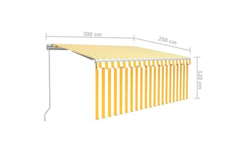Manuell markise med rullegardin og LED 3x2,5 m gul og hvit - Gul - Hagemøbler - Solbeskyttelse - Markiser - Vindusmarkise