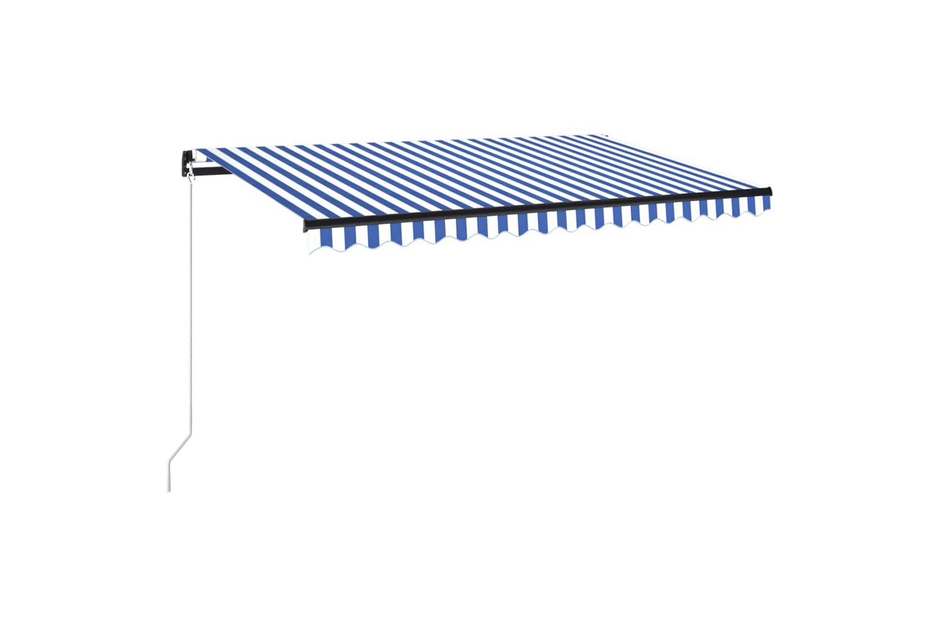 Manuell uttrekkbar markise 450x350 cm blå og hvit - Blå - Hagemøbler - Solbeskyttelse - Markiser - Balkongmarkise