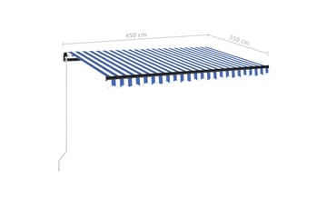 Manuell uttrekkbar markise 450x350 cm blå og hvit - Blå - Hagemøbler - Solbeskyttelse - Markiser - Balkongmarkise