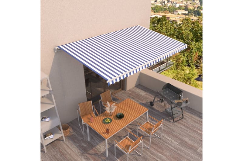 Manuell uttrekkbar markise 500x350 cm blå og hvit - Blå - Hagemøbler - Solbeskyttelse - Markiser - Balkongmarkise