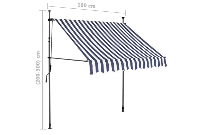 Manuell uttrekkbar markise med LED 100 cm blå og hvit - Flerfarget - Hagemøbler - Solbeskyttelse - Markiser - Vindusmarkise
